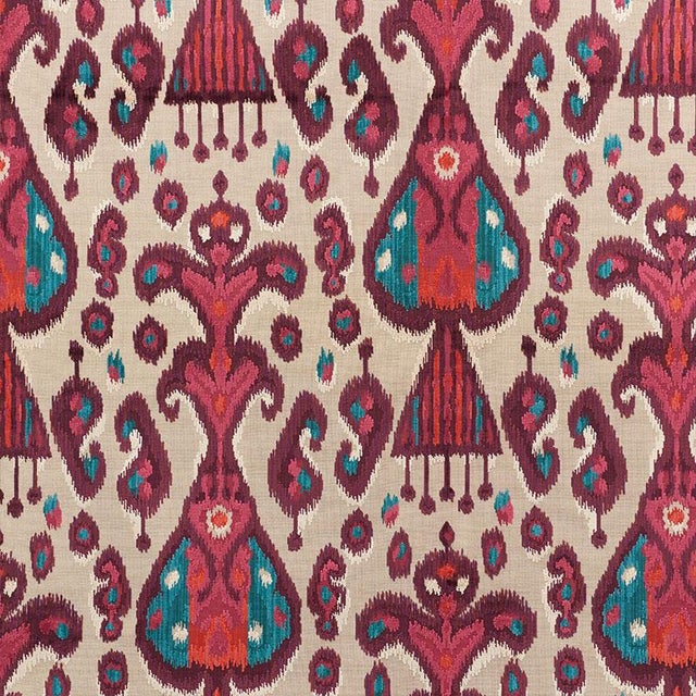 A traditional four frame loom was used to create this remarkable velvet ikat. With its rich jewel tones and sensual...