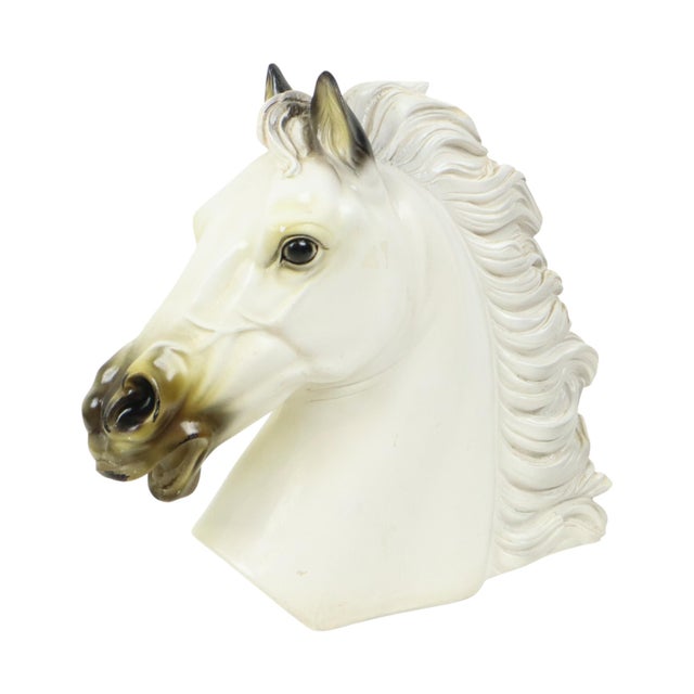 Beautiful large bust of a horse; the sculpture is made of solid plaster and hand-painted, dating from the second half of...