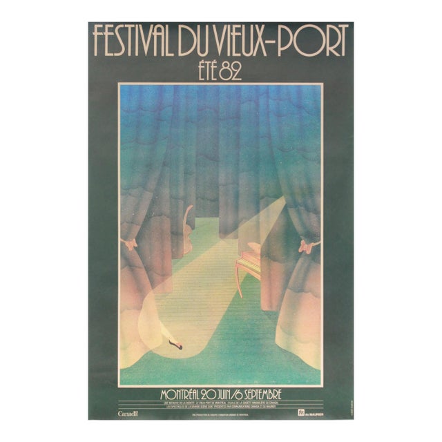 1982 Vintage Canadian Exhibition Poster, Festival Du Vieux Port (Green) - Jean-Christian Knaff For Sale