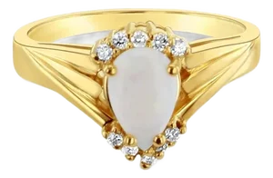 Pear Shaped Opal with Diamond Accents 14k Yellow Gold, Size 5