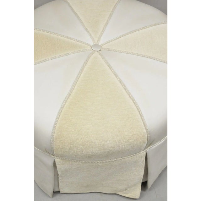 Modern Beige Upholstered Button Tufted Skirted Round Ottoman For Sale In Philadelphia - Image 6 of 12