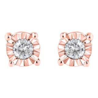 10K Rose Gold Plated .925 Sterling Silver 1/10 Cttw Round Brilliant-Cut Diamond Miracle-Set Stud Earrings (J-K Color, I3 Clarity) For Sale