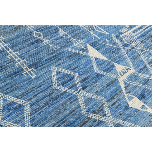 8 X 10 Contemporary Moroccan Style Wool Rug in Blue With Grometric Motifs For Sale - Image 9 of 11