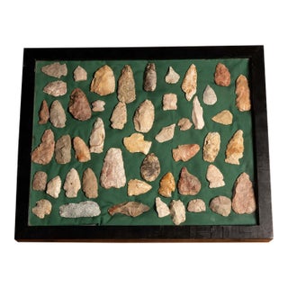 Early 20th Century Framed Native American Stone Arrowhead Collection For Sale