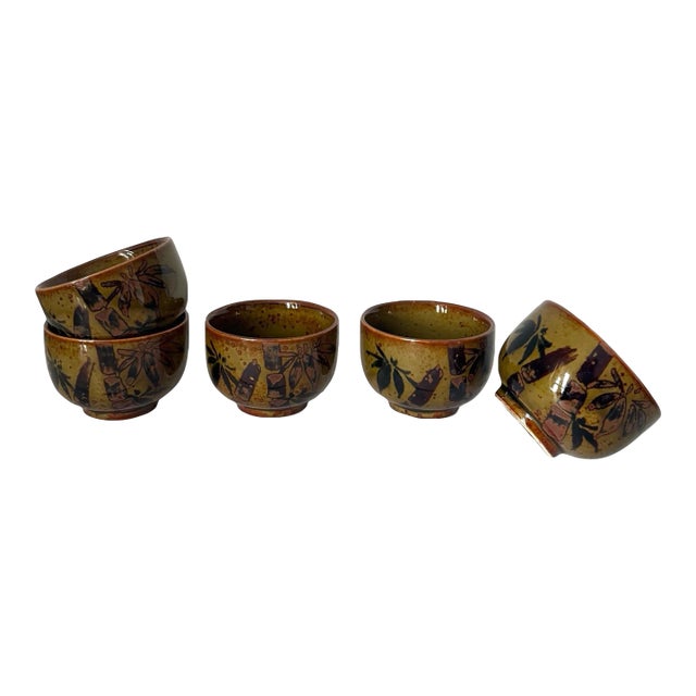 Vintage Ceramic Japanese Chawan Tea Cups - Set of 5 For Sale