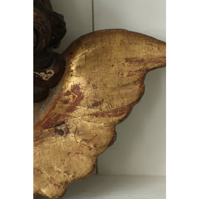18th Century French Baroque Carved Giltwood Cherub Head Fragment Wall Ornament For Sale - Image 6 of 12