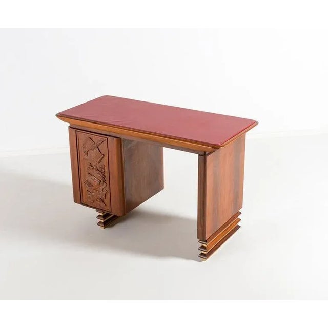 Italian Modern Carved Walnut and Rosewood Desk with Side Chair, Set of 2 For Sale - Image 9 of 11