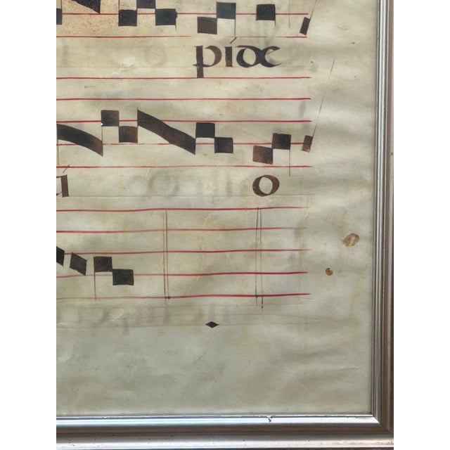 Spanish 16th/17th Century Spanish Gregorian Chant Manuscript Leaf on Vellum in Glazed Silvergilt Frame. For Sale - Image 3 of 10
