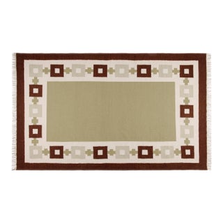 Part & Parcel Goods Wool Chain Rug 12' x 15', Sage, Chocolate, Celadon and Eggshell For Sale