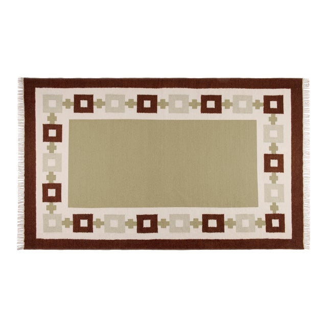 Part & Parcel Goods Wool Chain Rug 12' x 15', Sage, Chocolate, Celadon and Eggshell For Sale