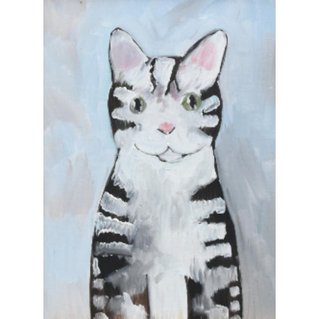 Shabby Chic Folk Art Kitten Cat Portrait Painting Including the Antiqued Gold Wood Frame For Sale - Image 3 of 5