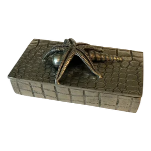 Mid 20th Century Neiman Marcus Starfish and Shells Pewter Lidded Box