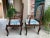 Brown Pair Antique French Dining Arm Chairs Louis XV Carved Oak Blue Persian Textile For Sale - Image 8 of 18