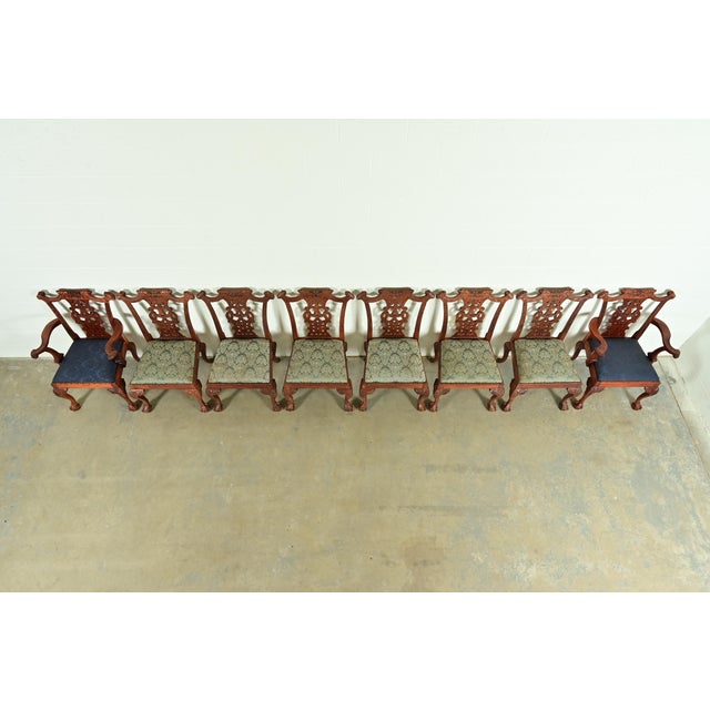 1980s Baker Furniture Style Chippendale Carved Mahogany Dining Chairs, Set of Eight For Sale - Image 5 of 14