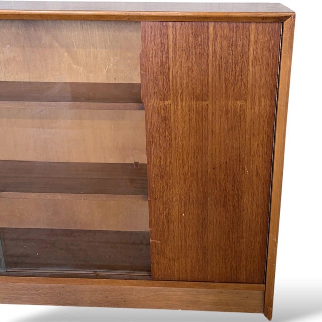 Mid-Century Teak Sliding Door Bookcase with Glass Front by Herbert Gibbs, 1970s For Sale - Image 10 of 11