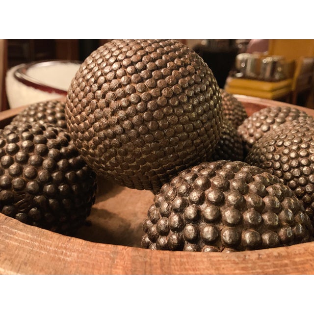 Wooden Bowl With 9 French Iron Boules For Sale - Image 9 of 14