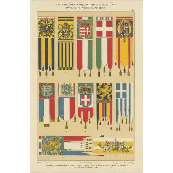 Hoffman, Flags of Austria, Hungary, Italy and other Countries, 1905, Chromolithograph For Sale - Image 6 of 6