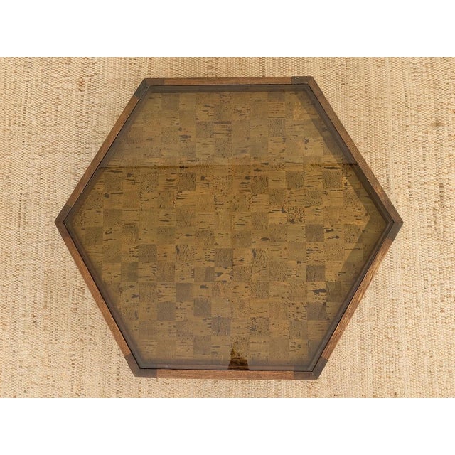Vintage Hexagonal Wood Side Table With Glass Top For Sale - Image 9 of 9