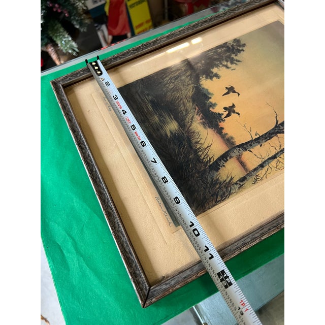 Up for consideration is a beautiful vintage signed duck painting titled "End of Day" in a frame. This would look lovely in...