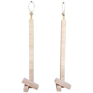 Pair of Marble Travertine Floor Lamps For Sale