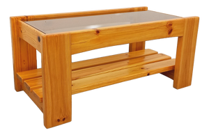 Vintage Coffee Table in Pine and Smoked Glass, 1970s