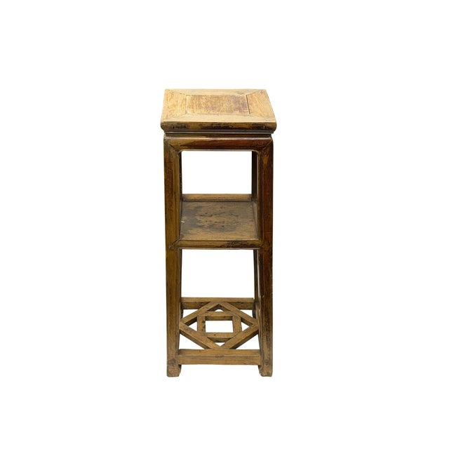 Vintage Patina Square Slim Wood Pedestal Display Stand Side Table For Sale In San Francisco - Image 6 of 9