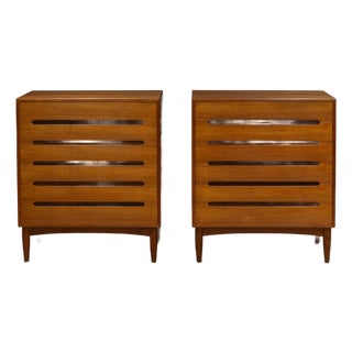 Mid-Century e.w. Bach Tall Teak Dressers With Sculpted Handles c.1950 For Sale