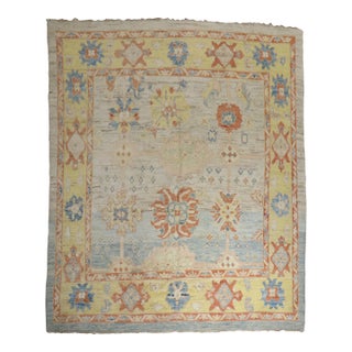 Early 21st Century Zabihi Collection Stunning Turkish Blue Yellow Oushak Rug - 8'3" x 9'5" For Sale