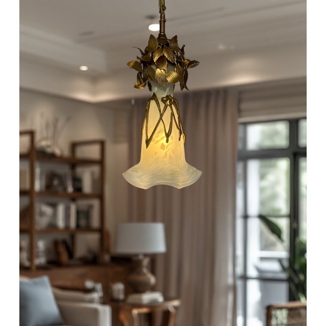 Vintage Filip Ravert Romblast White Frosted Romblast Shade Tole Pendant Light For Sale - Image 13 of 18