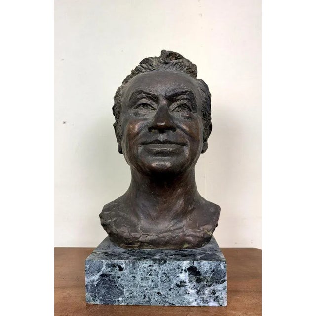 Important bronze on terrace signed and dated 1981 marble terrace h 45 x 26 x 20