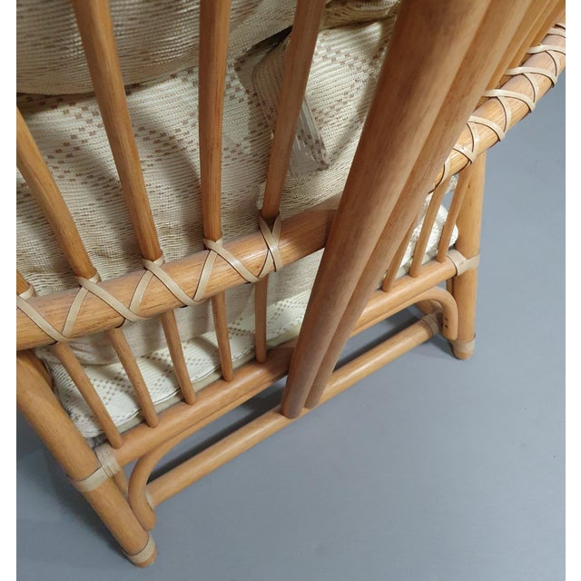 Brown Rattan Bamboo Lounge Chair with Cushions, 1970s For Sale - Image 8 of 18