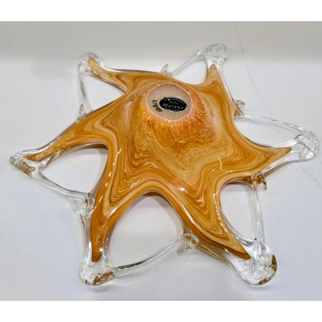 Amber Vintage Italian Murano Amber & Clear Starburst Glass Centerpiece Bowl For Sale - Image 8 of 9