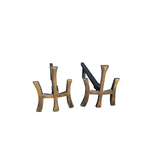 Bronze Andirons in the style of Maria Pergay, 1970, Set of 2 For Sale - Image 6 of 6