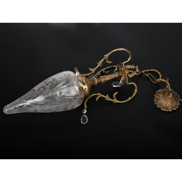 1960s Spanish Empire Style Cast Brass and Crystal Pendant Light For Sale - Image 9 of 10