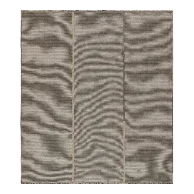 Rug & Kilim’s Contemporary Kilim in Beige and Gray Stripes For Sale