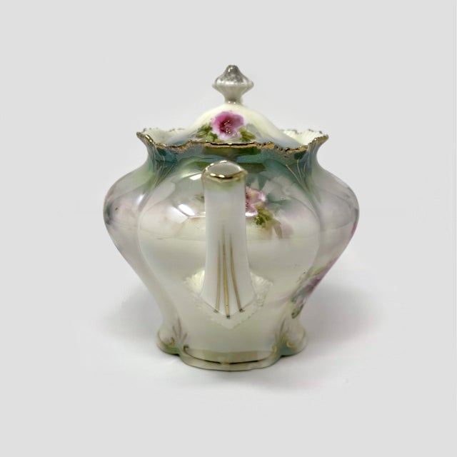 Pink Early 20th Century Rs Prussia Teapot Floral Pink Flowers Gold Trim Marked For Sale - Image 8 of 9
