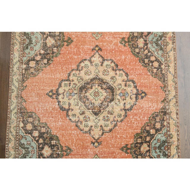 1970s Vintage Turkish Oushak Handmade Wool Cotton Orange Runner Rug For Sale - Image 10 of 11