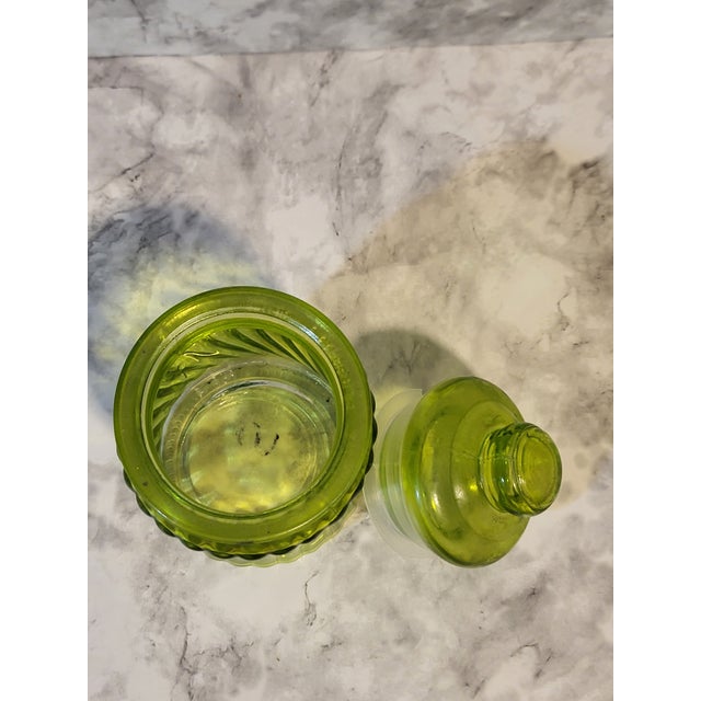 Vintage Green Glass Apothecary Jar With Optic Swirl For Sale - Image 4 of 13