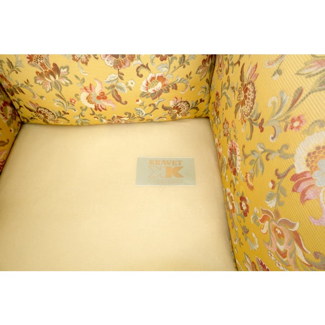 Pair of Gold & Pink Floral Silk Like Upholstery Kravet Lounge Chairs MINT For Sale - Image 9 of 10