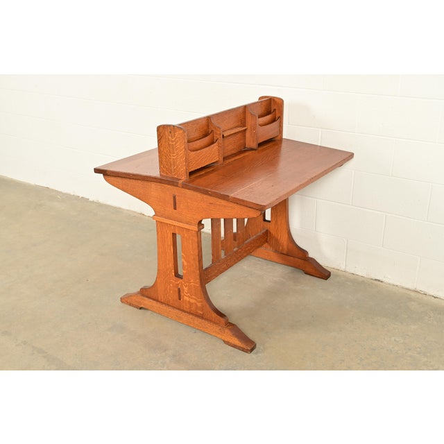 Limbert Antique Mission Oak Arts & Crafts Double Desk or Partner's Desk, Circa 1910 For Sale In South Bend - Image 6 of 13