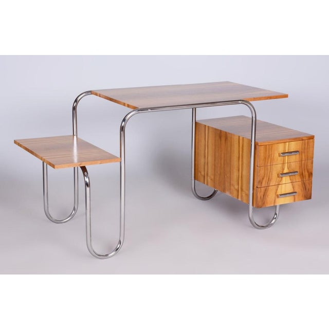 Metal Czech Bauhaus Walnut Writing Desk by André Lurcat, 1930s For Sale - Image 7 of 16