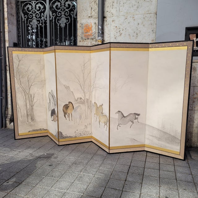 Edo Period Kano School Byôbu Screen with Wild Horses, Japan, 19th Century For Sale - Image 5 of 18