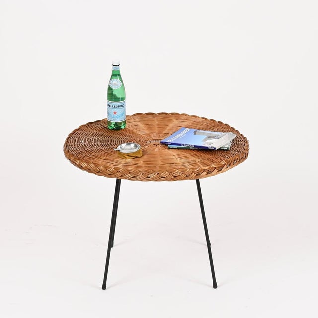 Black Hand-Woven Rattan and Black Iron Coffee Table by Roberto Mango, Italy, 1970s For Sale - Image 8 of 15