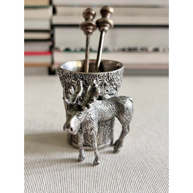 Vintage German 95% Pewter Moose Match and Toothpick Holder For Sale - Image 4 of 12