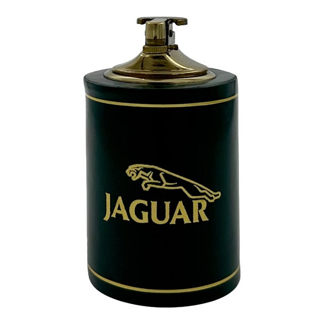 Vintage Jaguar Green Leather Table Lighter Made in England For Sale