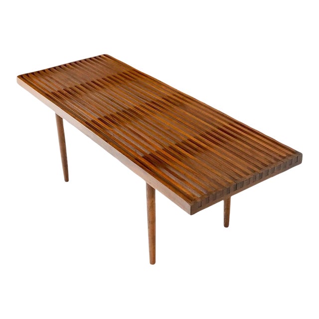Mel Smilow Slatted Solid Walnut Mid-Century Modern Bench on Tapered Dowel Legs For Sale