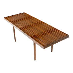 Mel Smilow Slatted Solid Walnut Mid-Century Modern Bench on Tapered Dowel Legs