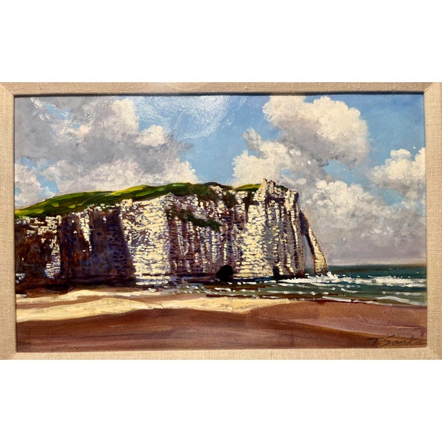 Original acrylic on board painting by Tim Saska depicting a dramatic coastal cliffside landscape under an expansive sky...