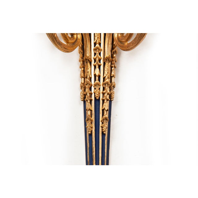 Early 20th Century French Bronze Blue Painted Five-Light Antique Wall Sconces - a Pair For Sale - Image 6 of 13