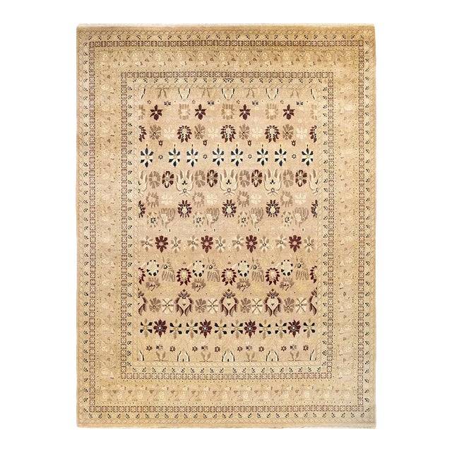 Mogul Collection Hand-Knotted Area Rug - Ivory 9' 0" x 12' 1" For Sale